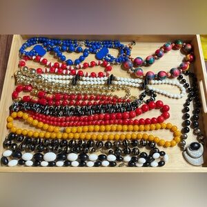 Colorful Beaded Necklace Bundle of 12 Big Beads Long Necklaces Unique Fashion
